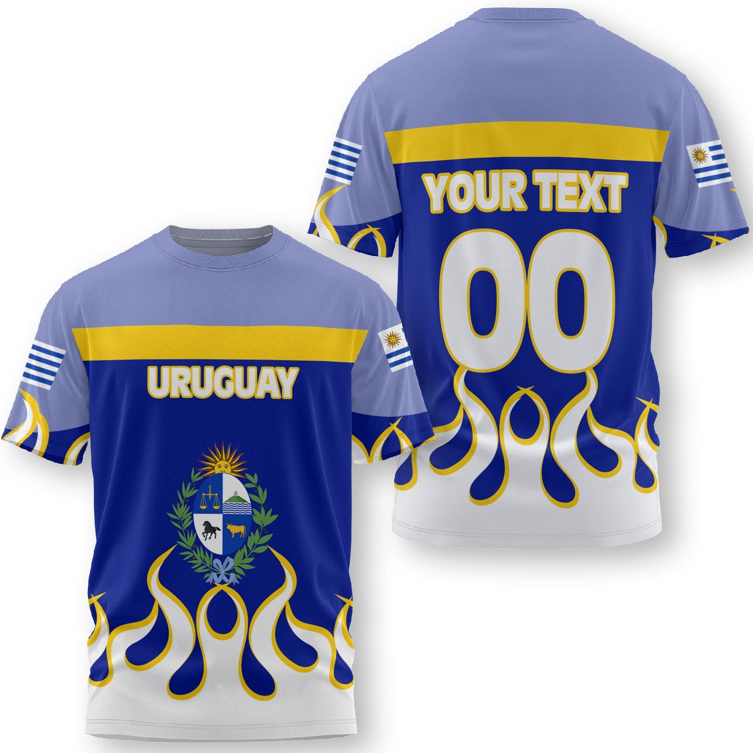 Uruguay T Shirt Flag & Coat Of Arms Fire Hockey Style