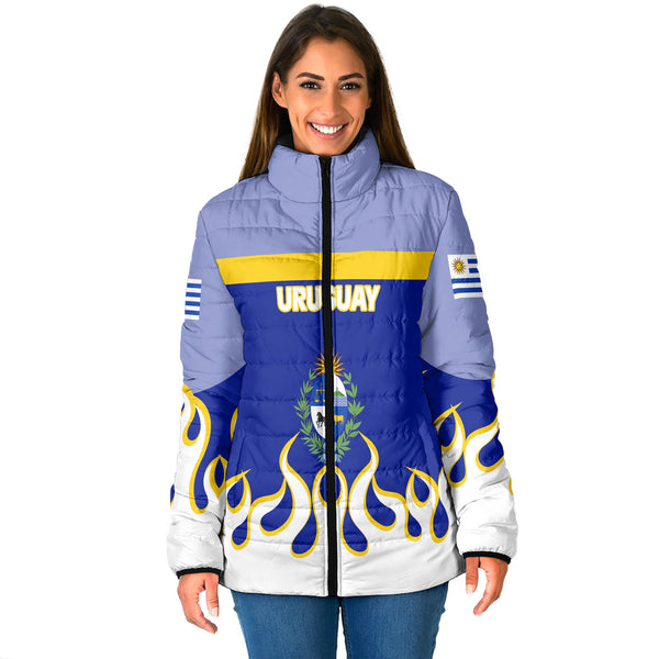 Uruguay Women Padded Jacket Flag & Coat Of Arms Fire Hockey Style