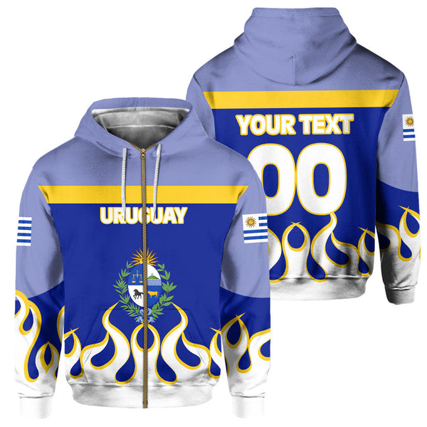 Uruguay Zip Hoodie Flag & Coat Of Arms Fire Hockey Style