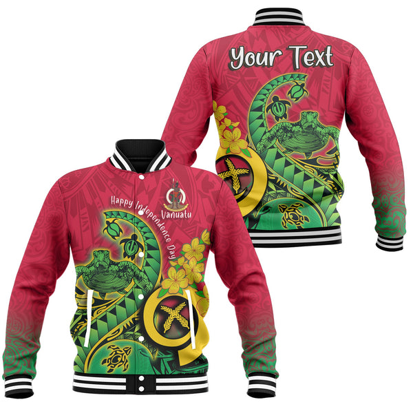 Custom Vanuatu Baseball Jacket Polynesian Happy Independence Day Turtle Wave