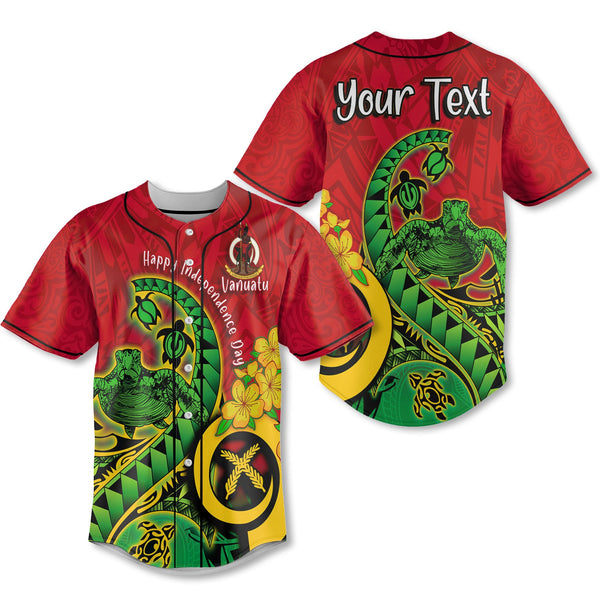 Custom Vanuatu Baseball Jersey Polynesian Happy Independence Day Turtle Wave