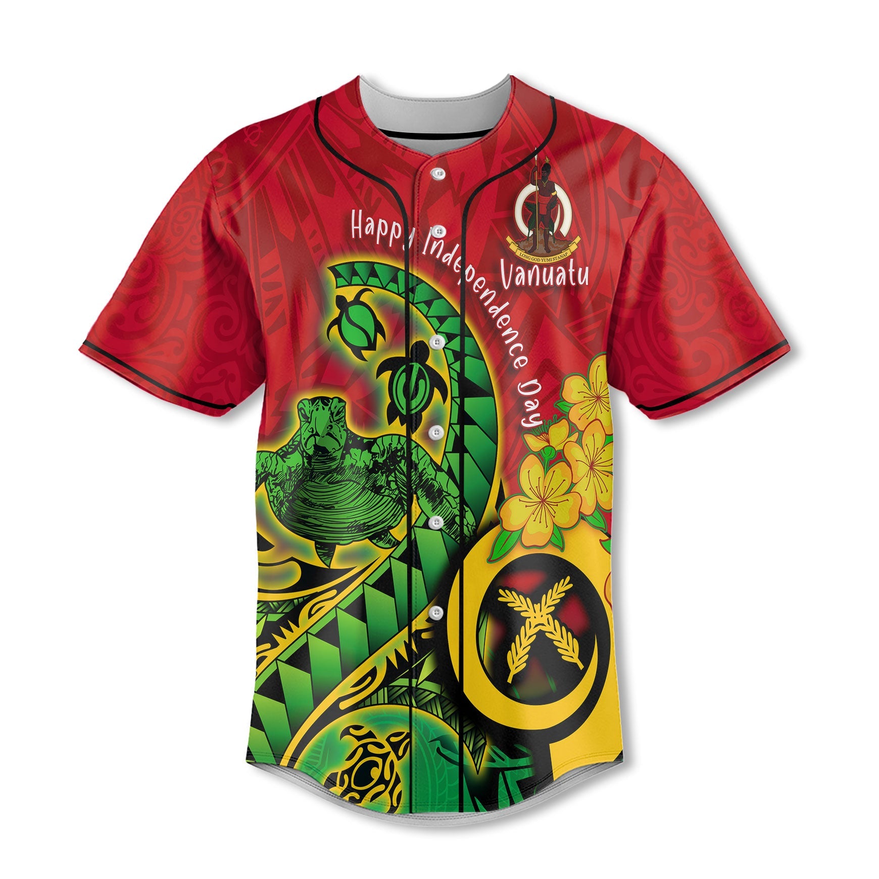 Custom Vanuatu Baseball Jersey Polynesian Happy Independence Day Turtle Wave