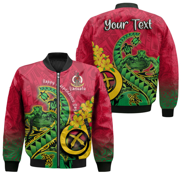 Custom Vanuatu Bomber Jacket Polynesian Happy Independence Day Turtle Wave