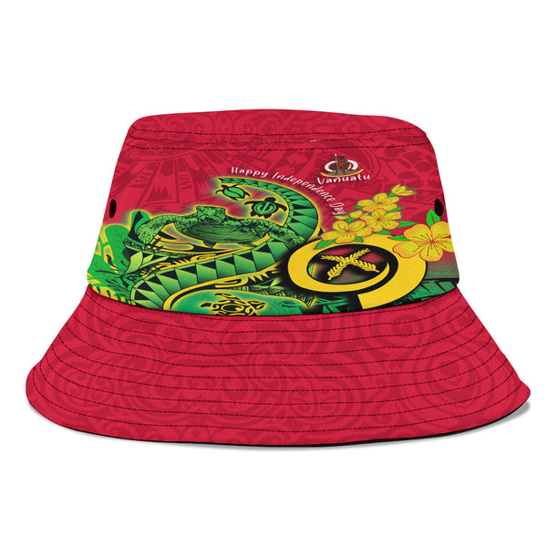 Custom Vanuatu Bucket Hat Polynesian Happy Independence Day Turtle Wave