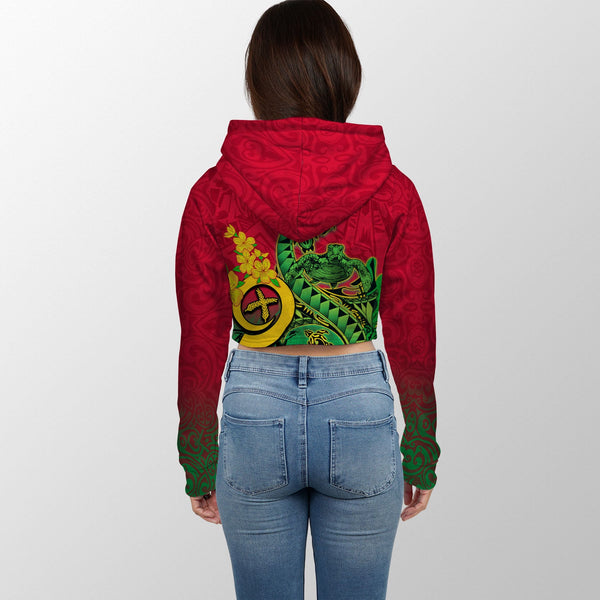 Custom Vanuatu Crop Hoodie Polynesian Happy Independence Day Turtle Wave