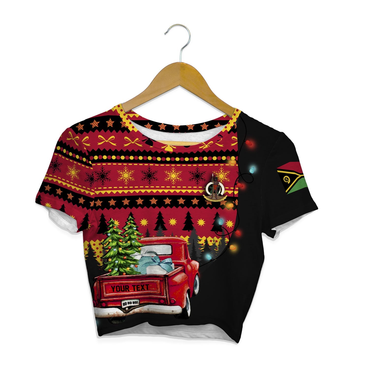 Vanuatu Crop Top T Shirt Coat Of Arms Christmas Style