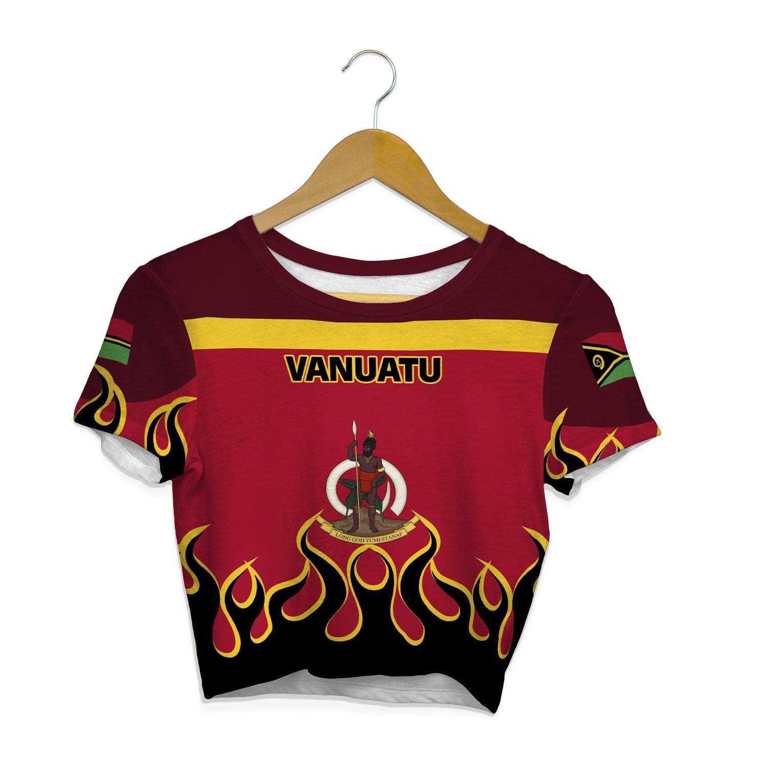 Vanuatu Crop Top T Shirt Flag & Coat Of Arms Fire Hockey Style