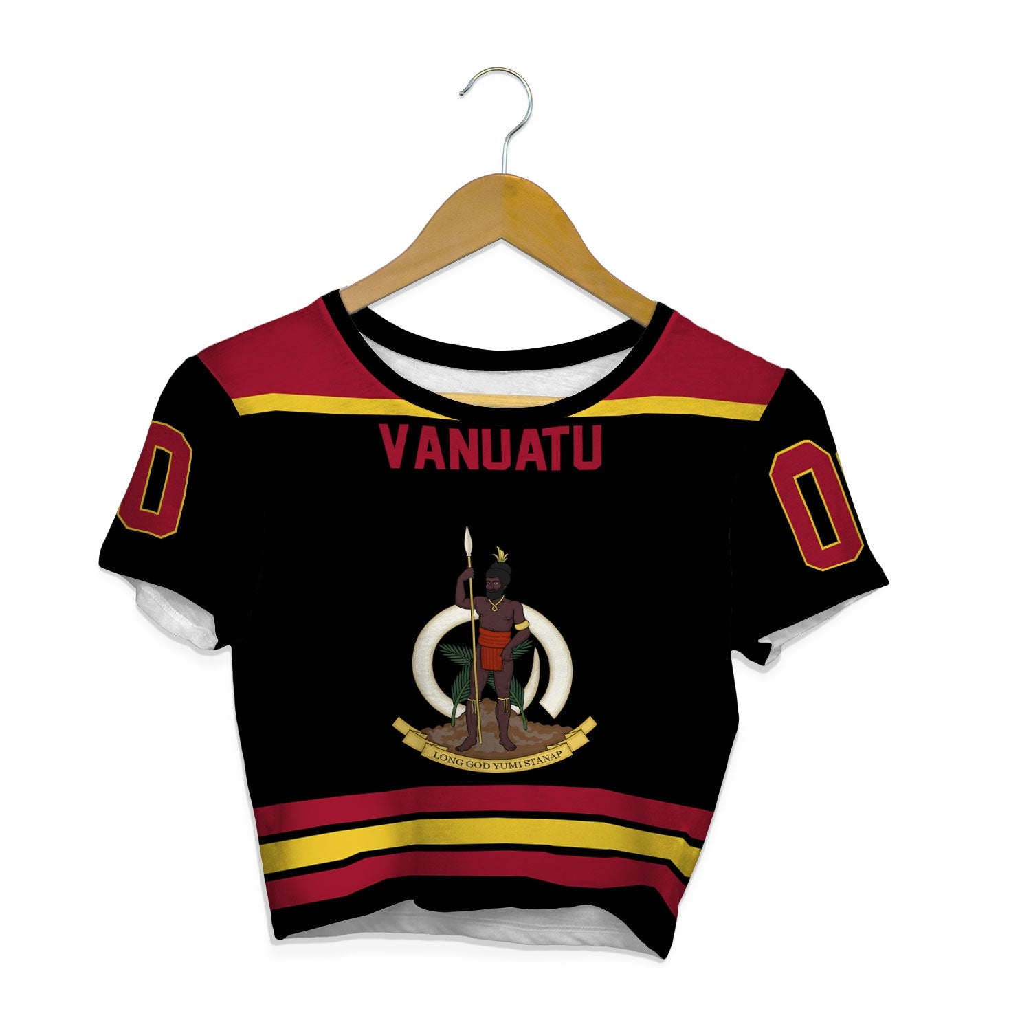 Vanuatu Crop Top T Shirt Flag & Coat Of Arms Hockey Style