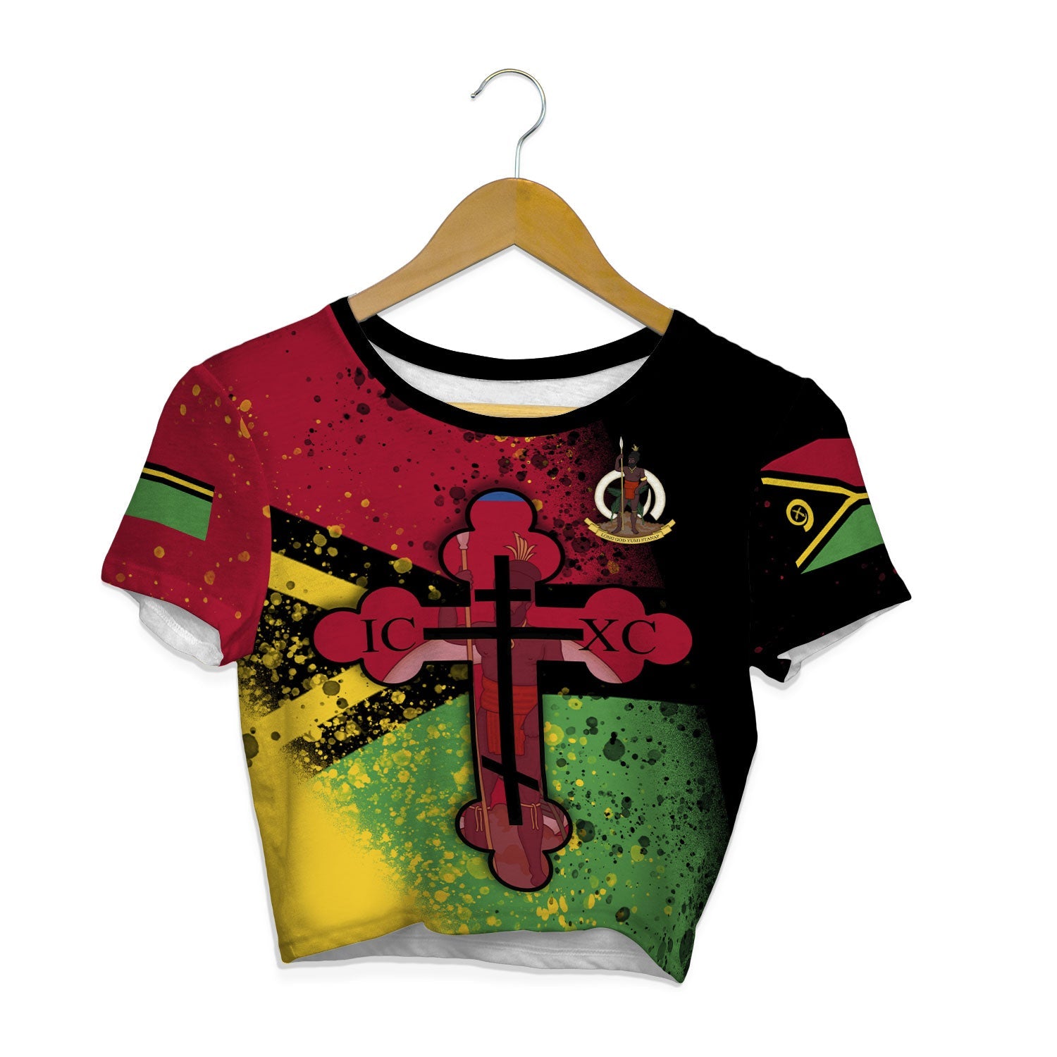 Vanuatu Crop Top T Shirt Flag & Coat Of Arms Orthodox Style