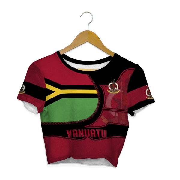 Vanuatu Crop Top T Shirt Flag & Coat Of Arms Leather Style