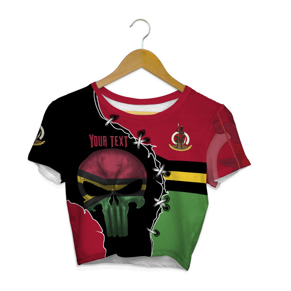 Vanuatu Crop Top T Shirt Flag & Coat Of Arms Skull Style