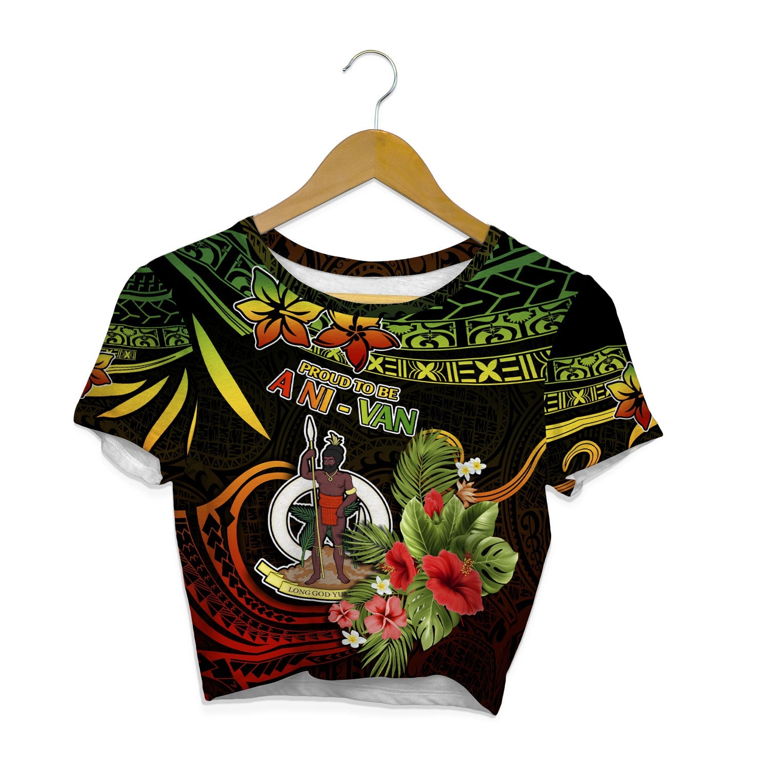 Vanuatu Crop Top T Shirt Polynesian with Flowers Always Proud to be A Ni Van