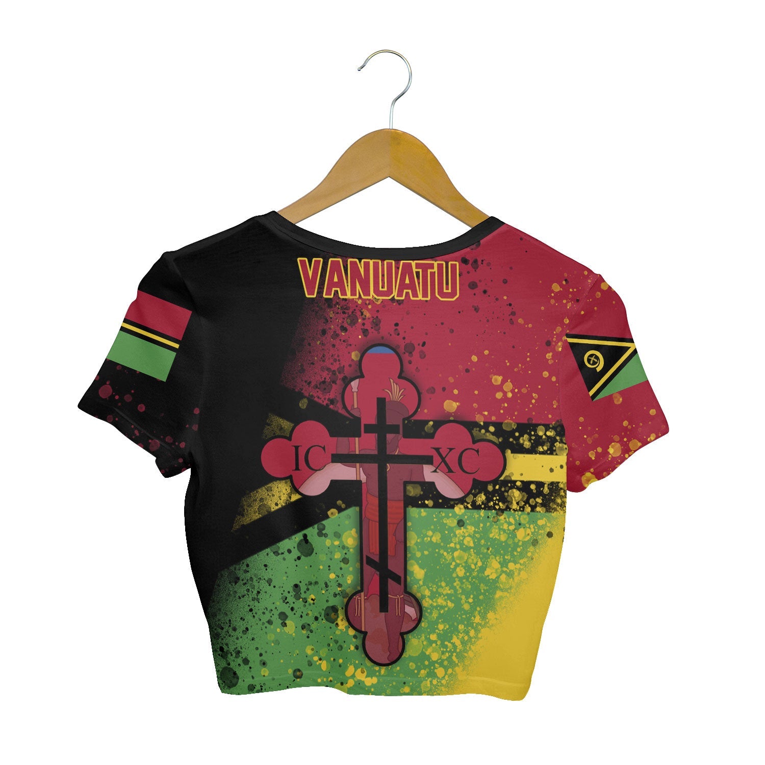 Vanuatu Crop Top T Shirt Flag & Coat Of Arms Orthodox Style