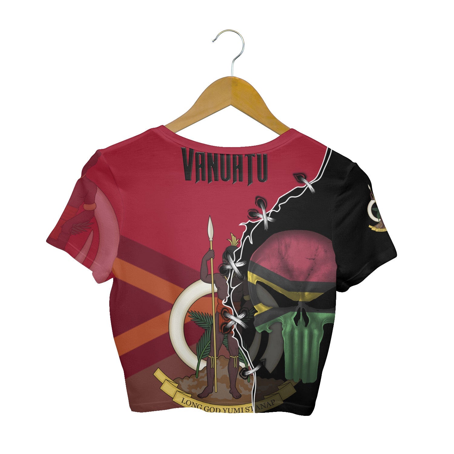 Vanuatu Crop Top T Shirt Flag & Coat Of Arms Skull Style