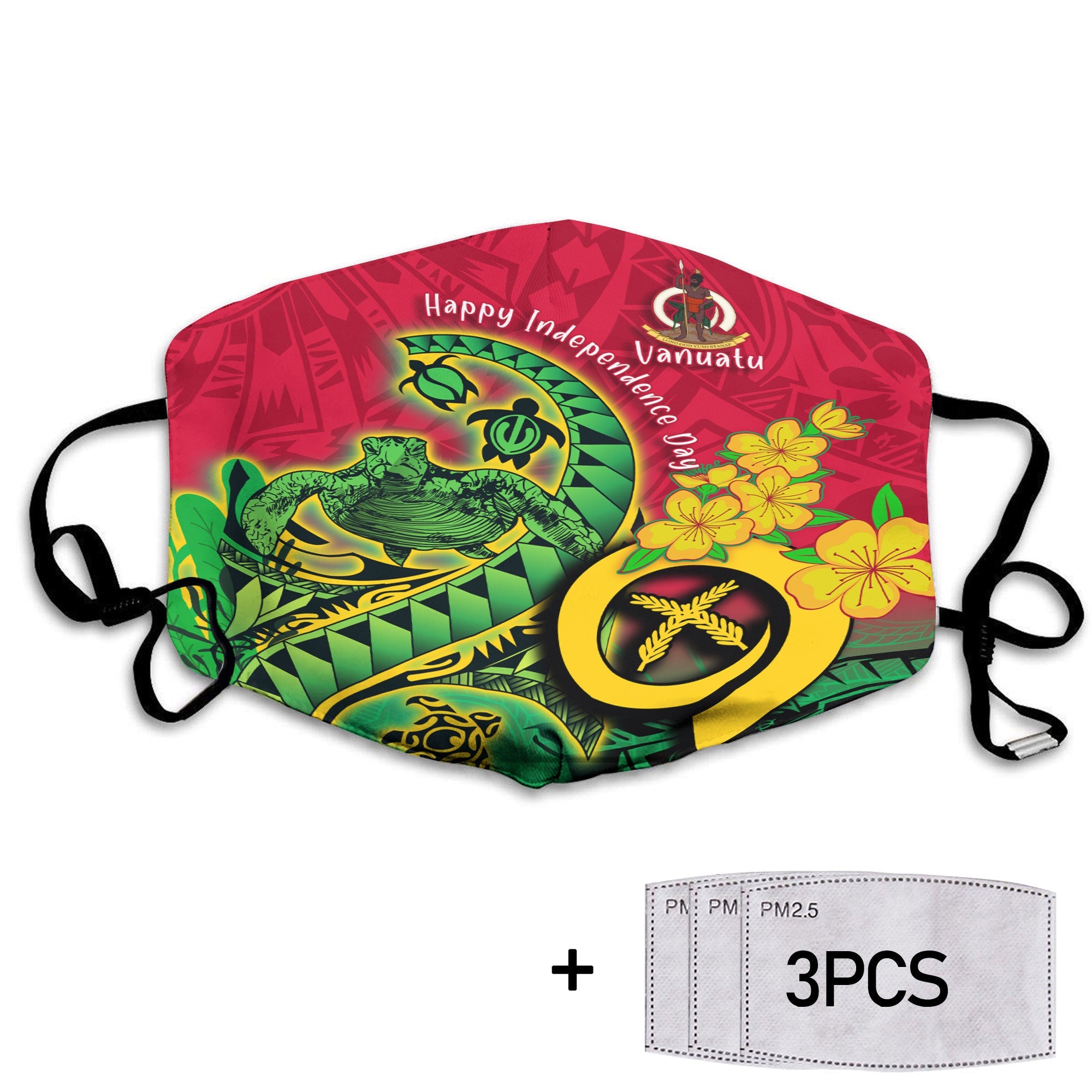 Custom Vanuatu Face Mask Polynesian Happy Independence Day Turtle Wave