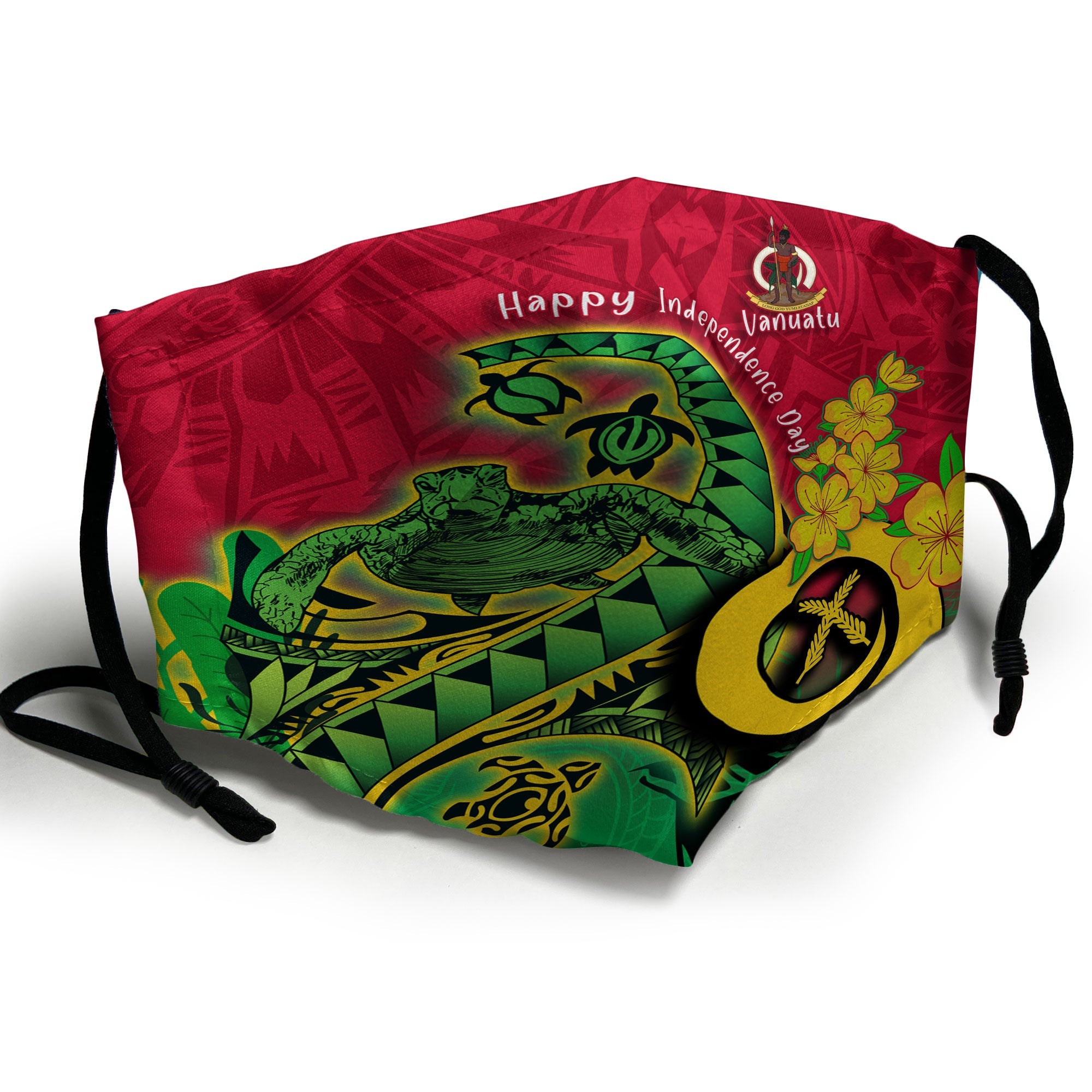 Custom Vanuatu Face Mask Polynesian Happy Independence Day Turtle Wave