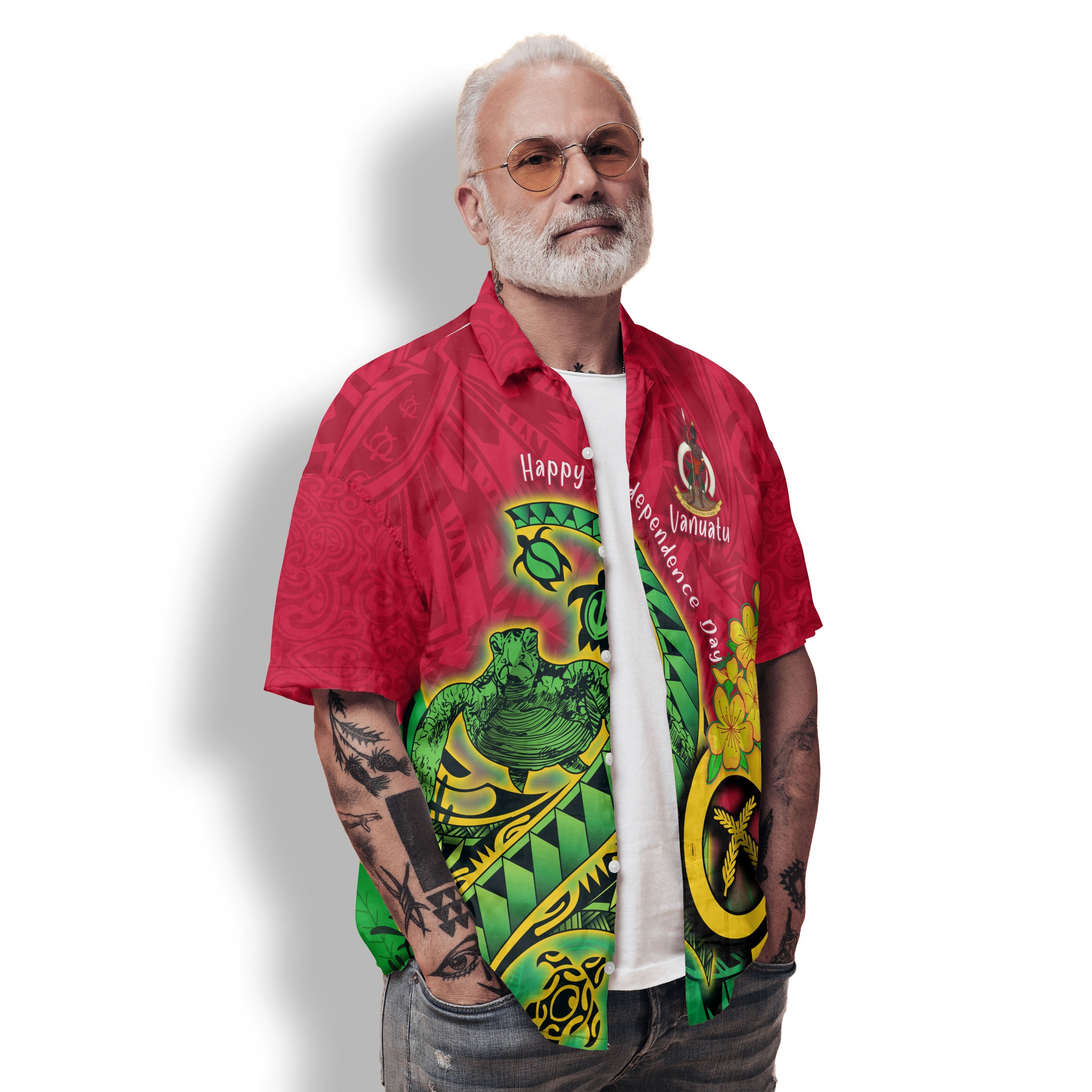 Custom Vanuatu Hawaiian Shirt Polynesian Happy Independence Day Turtle Wave