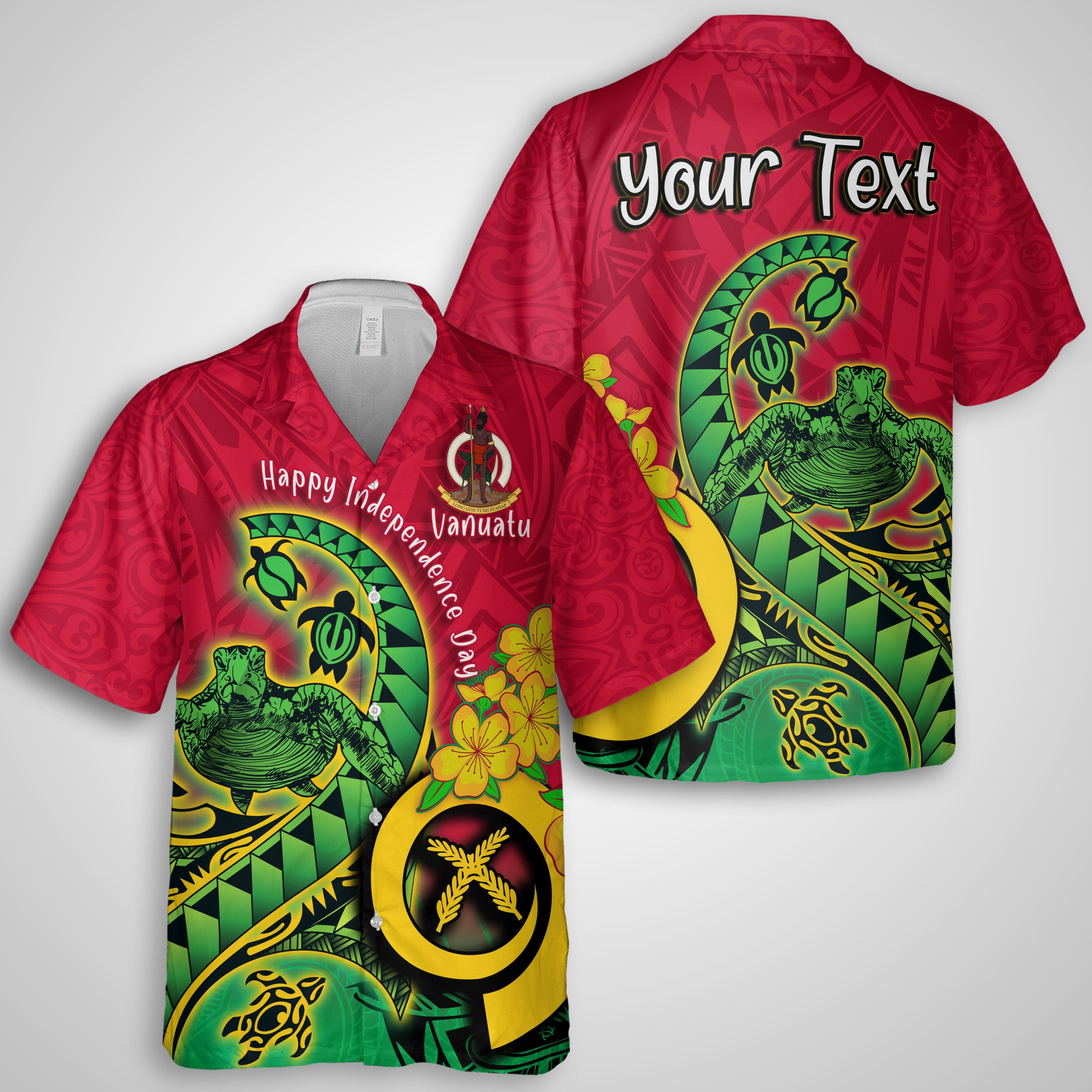 Custom Vanuatu Hawaiian Shirt Polynesian Happy Independence Day Turtle Wave