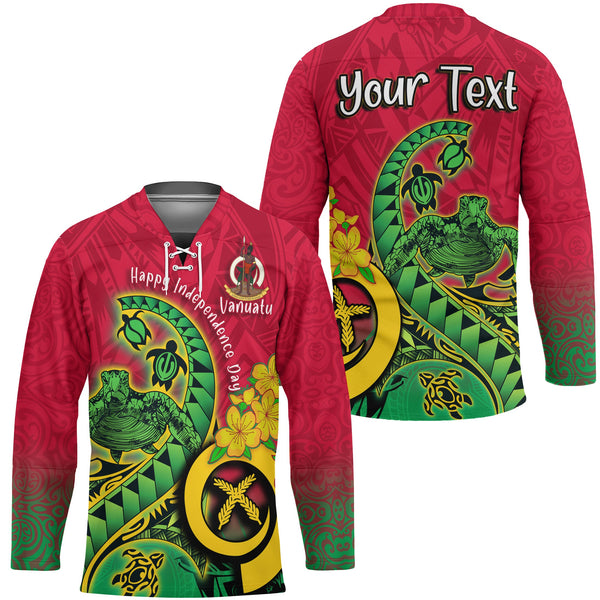 Custom Vanuatu Hockey Jersey Polynesian Happy Independence Day Turtle Wave