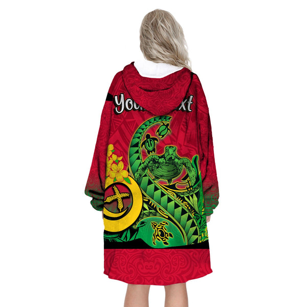 Custom Vanuatu Hoodie Blanket Polynesian Happy Independence Day Turtle Wave