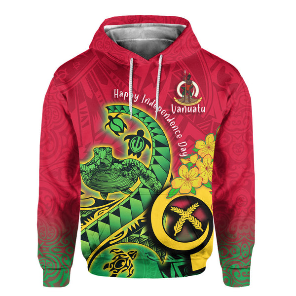 Custom Vanuatu Hoodie Polynesian Happy Independence Day Turtle Wave