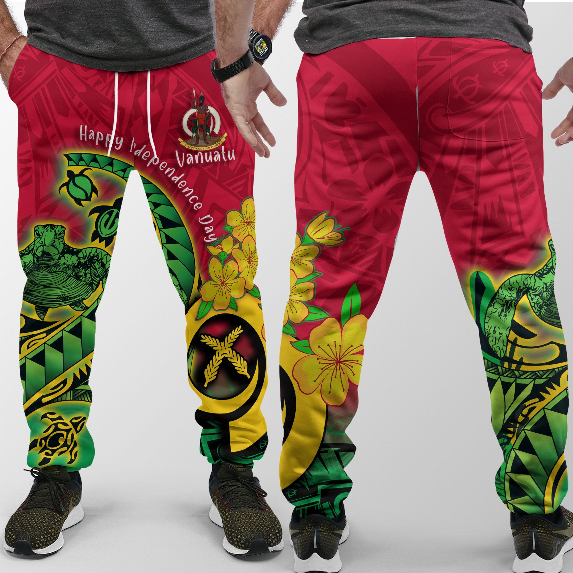 Custom Vanuatu Jogger Pant Polynesian Happy Independence Day Turtle Wave