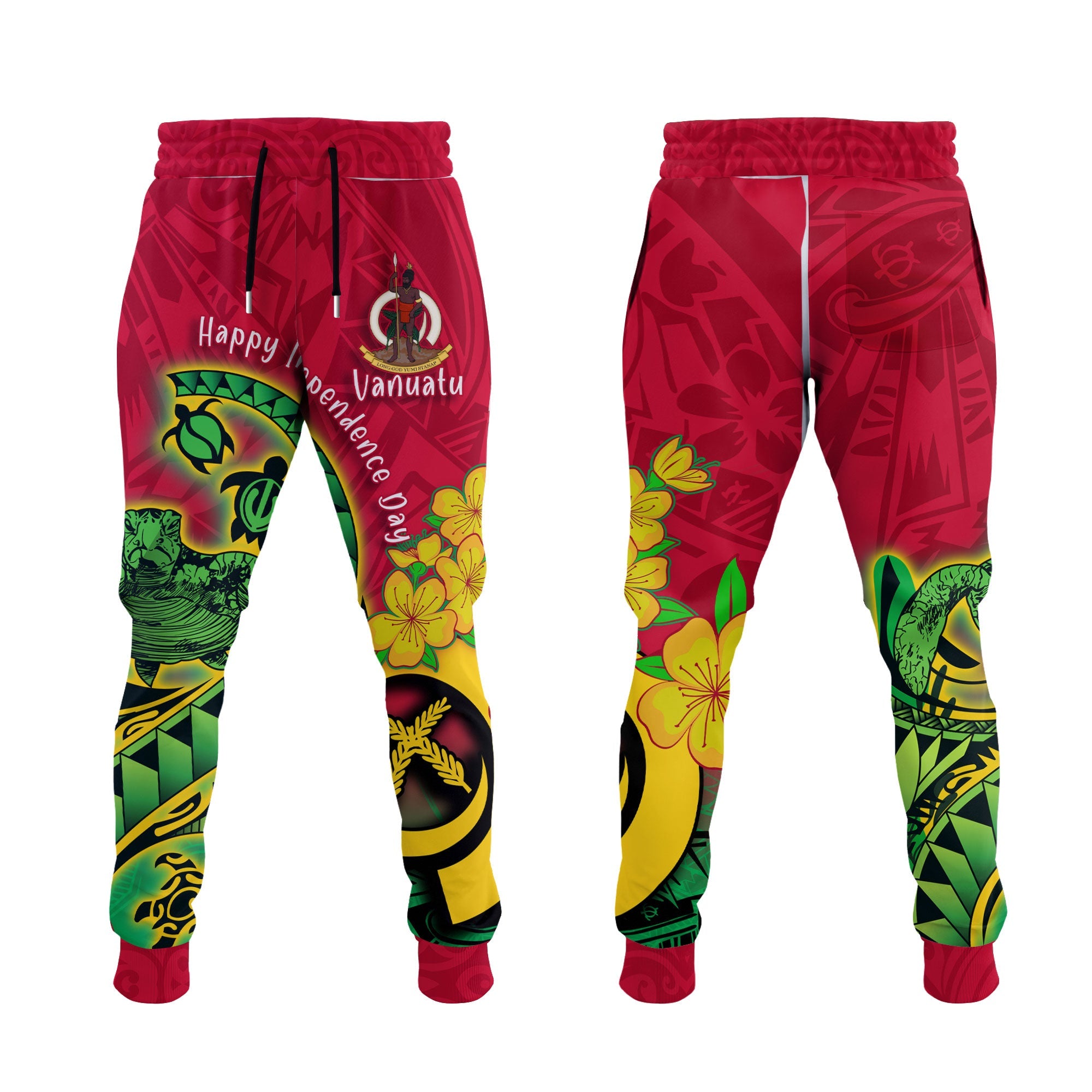 Custom Vanuatu Jogger Pant Polynesian Happy Independence Day Turtle Wave