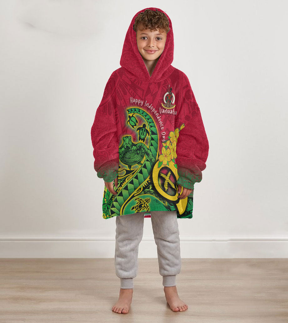 Custom Vanuatu Kid Snug Hoodie Polynesian Happy Independence Day Turtle Wave