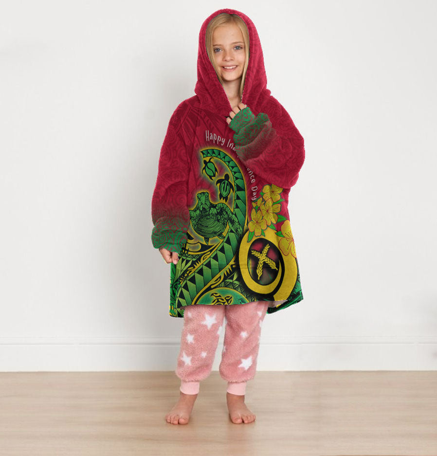 Custom Vanuatu Kid Snug Hoodie Polynesian Happy Independence Day Turtle Wave