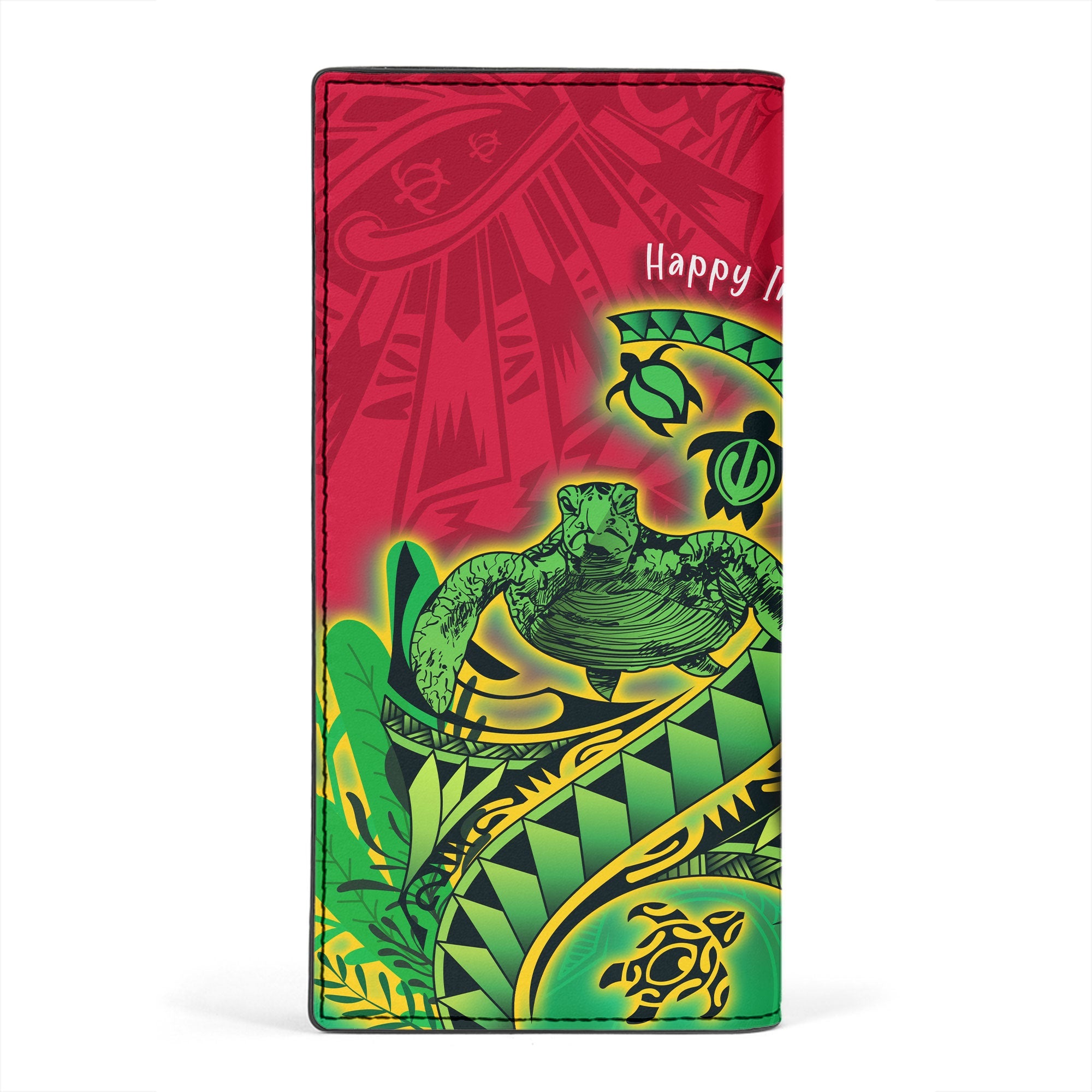 Custom Vanuatu Leather Wallet Polynesian Happy Independence Day Turtle Wave