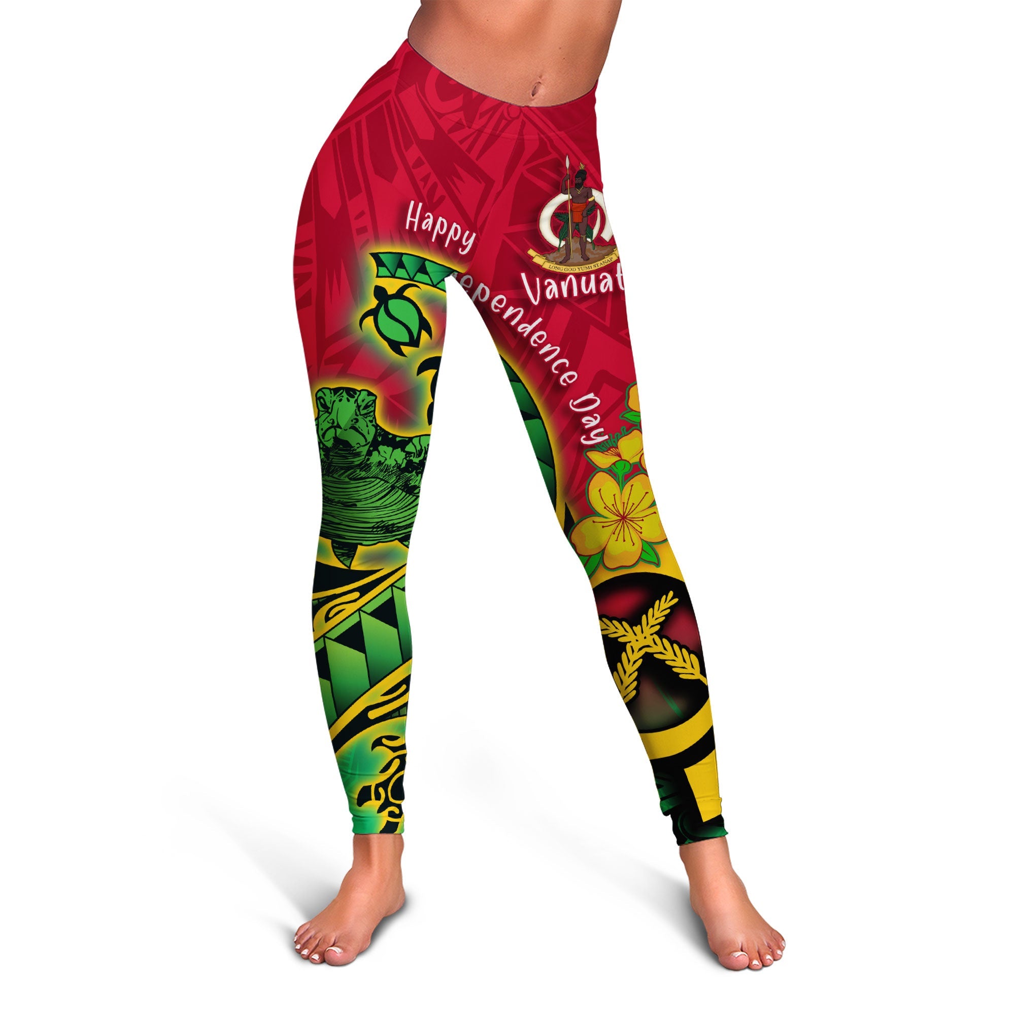 Custom Vanuatu Leggings Polynesian Happy Independence Day Turtle Wave