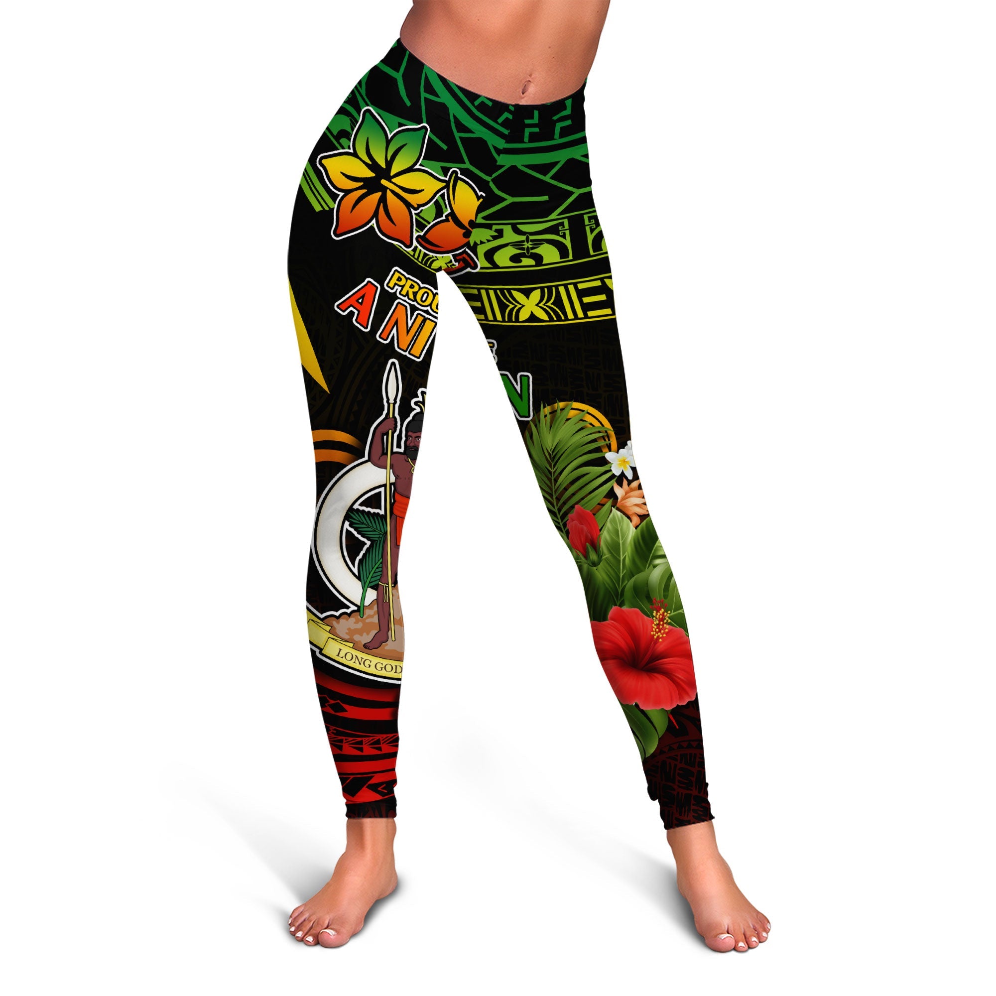 Vanuatu Leggings Polynesian with Flowers Always Proud to be A Ni Van