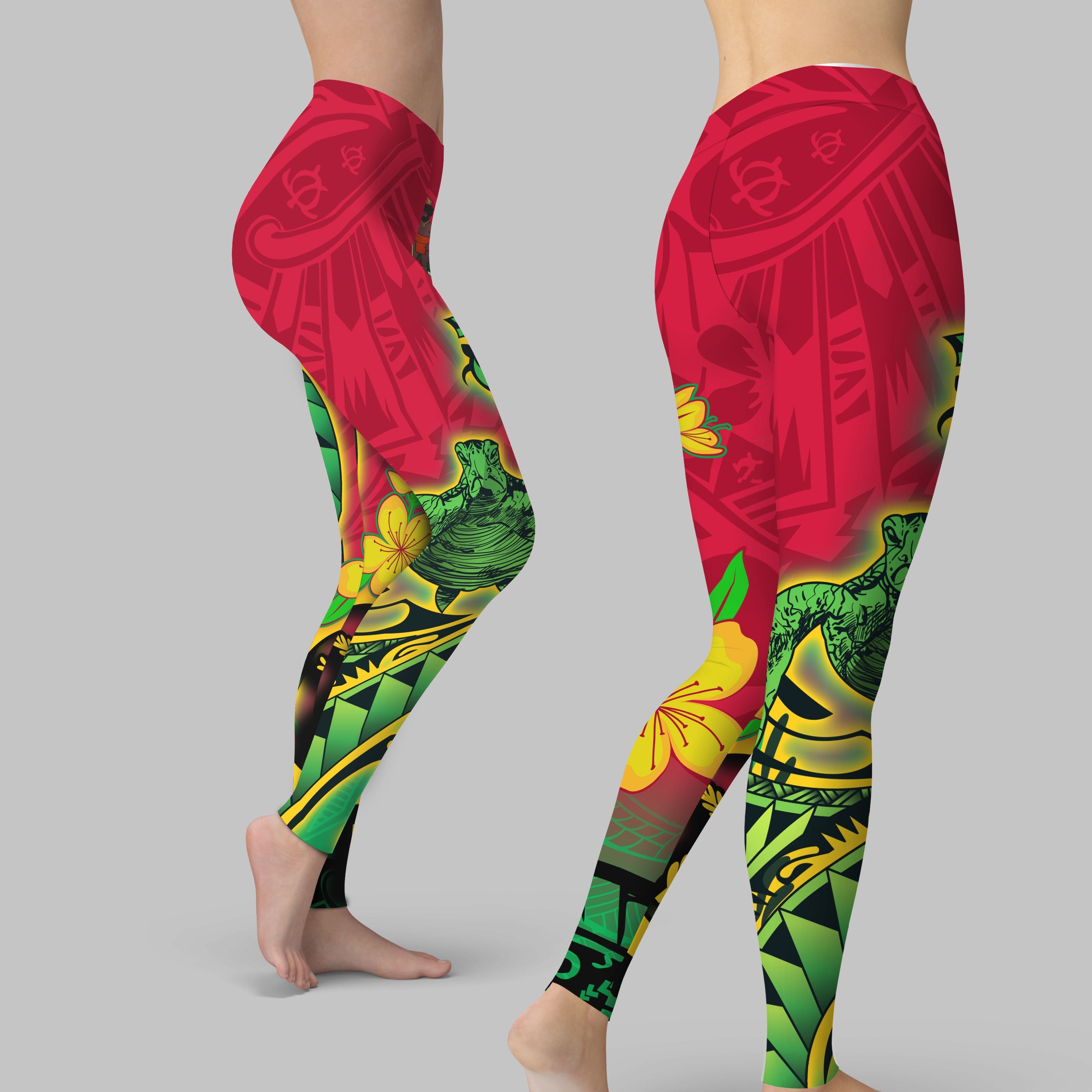 Custom Vanuatu Leggings Polynesian Happy Independence Day Turtle Wave