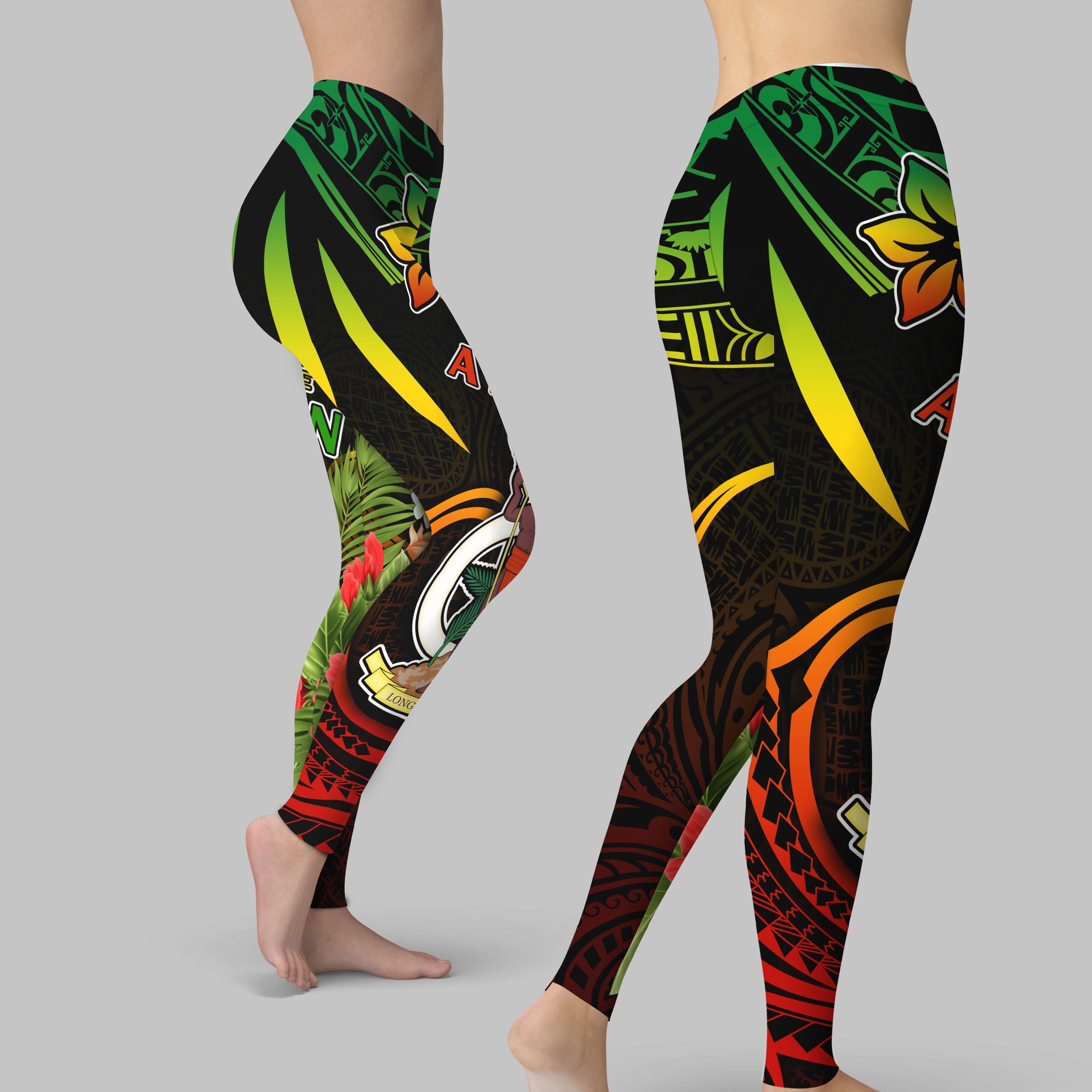 Vanuatu Leggings Polynesian with Flowers Always Proud to be A Ni Van