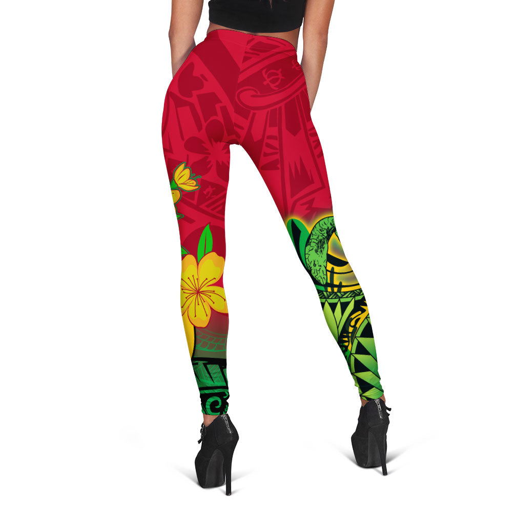 Custom Vanuatu Leggings Polynesian Happy Independence Day Turtle Wave