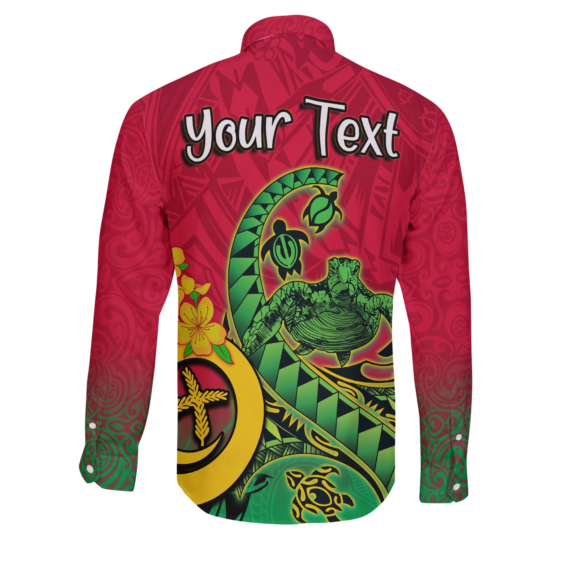 Custom Vanuatu Long Sleeve Button Shirt Polynesian Happy Independence Day Turtle Wave