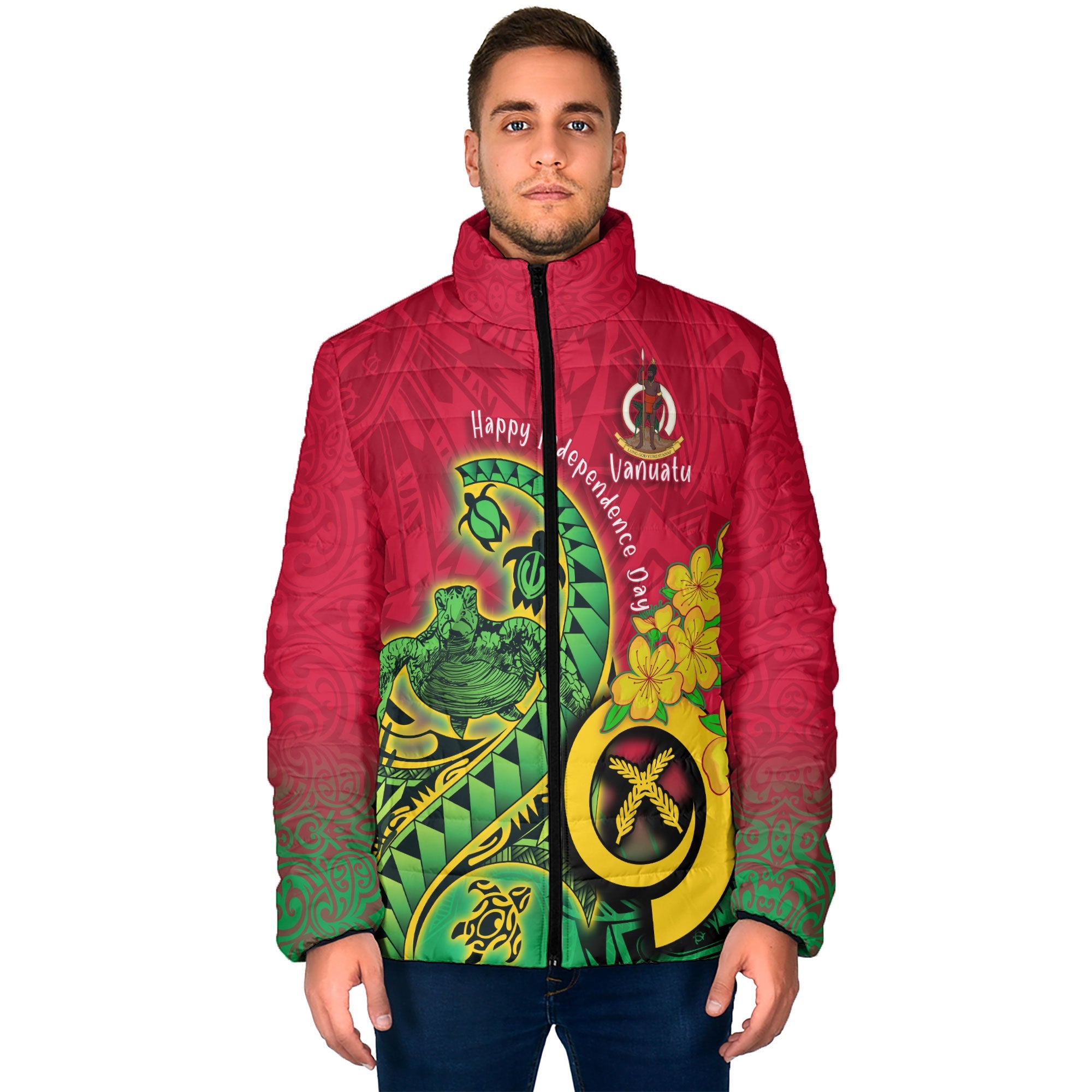 Custom Vanuatu Men Padded Jacket Polynesian Happy Independence Day Turtle Wave