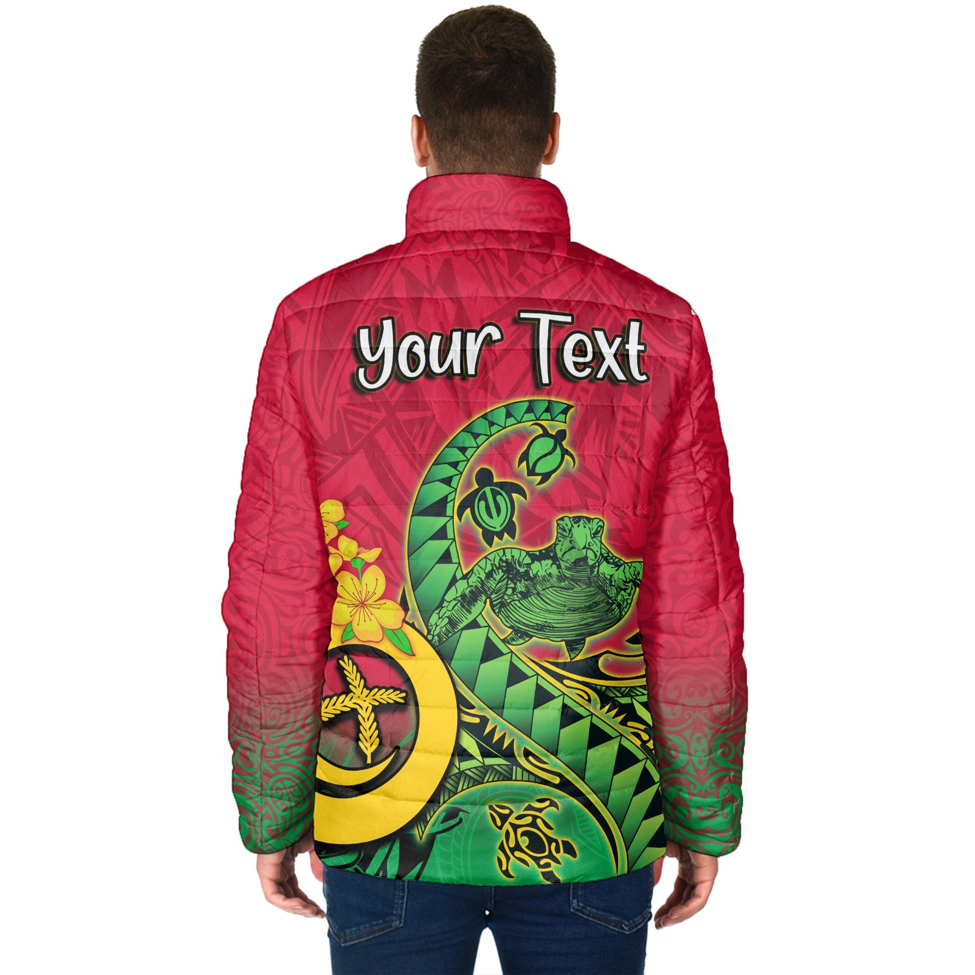 Custom Vanuatu Men Padded Jacket Polynesian Happy Independence Day Turtle Wave