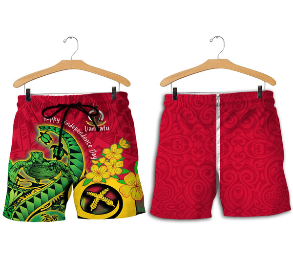 Custom Vanuatu Men Short Polynesian Happy Independence Day Turtle Wave