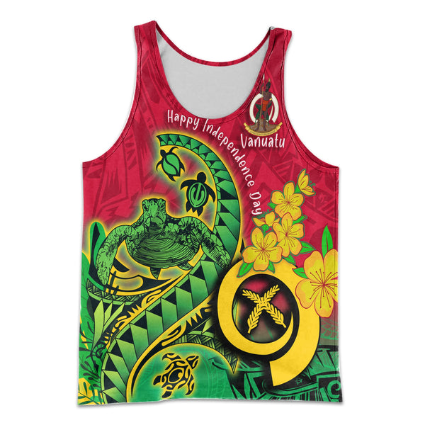 Custom Vanuatu Men Tank Top Polynesian Happy Independence Day Turtle Wave