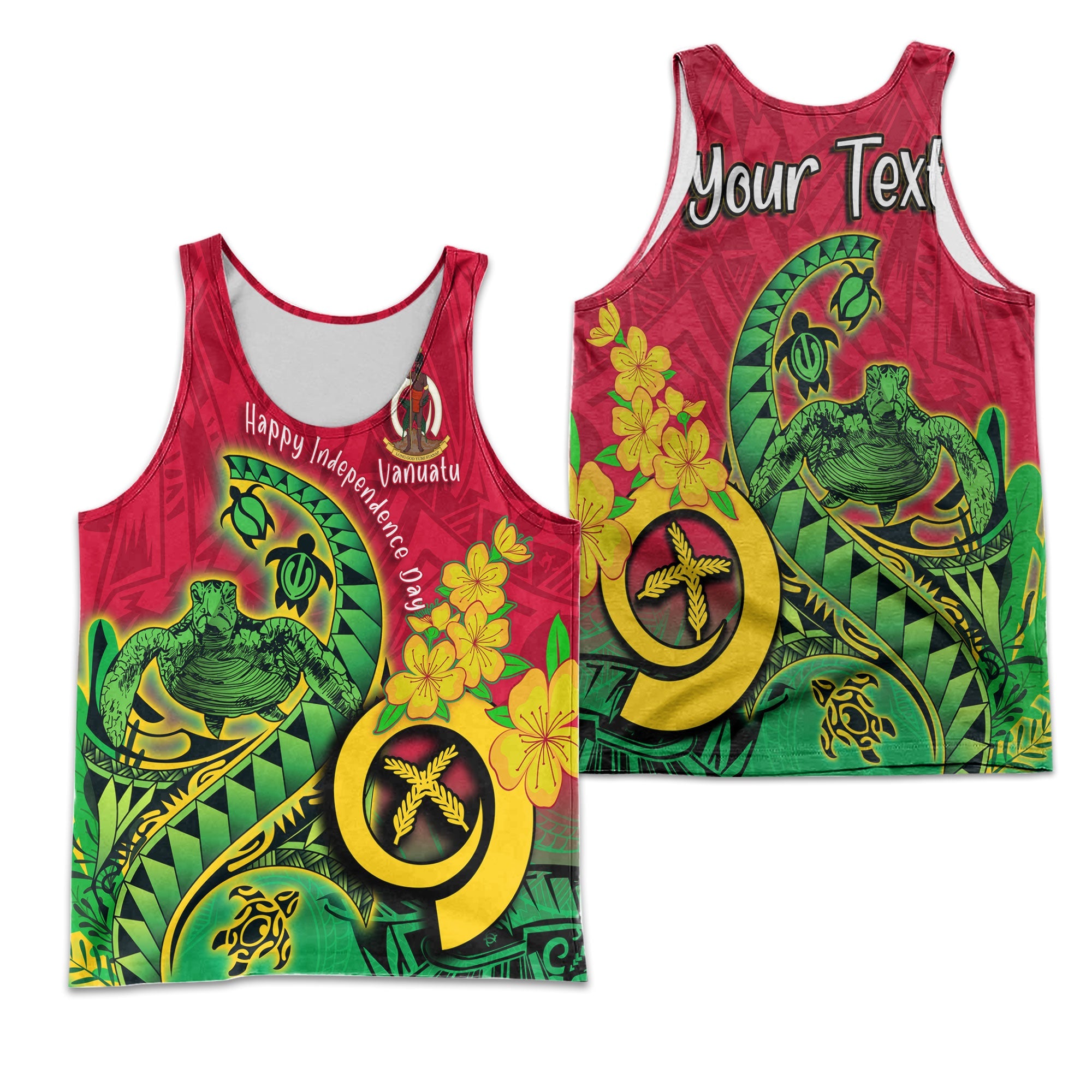 Custom Vanuatu Men Tank Top Polynesian Happy Independence Day Turtle Wave