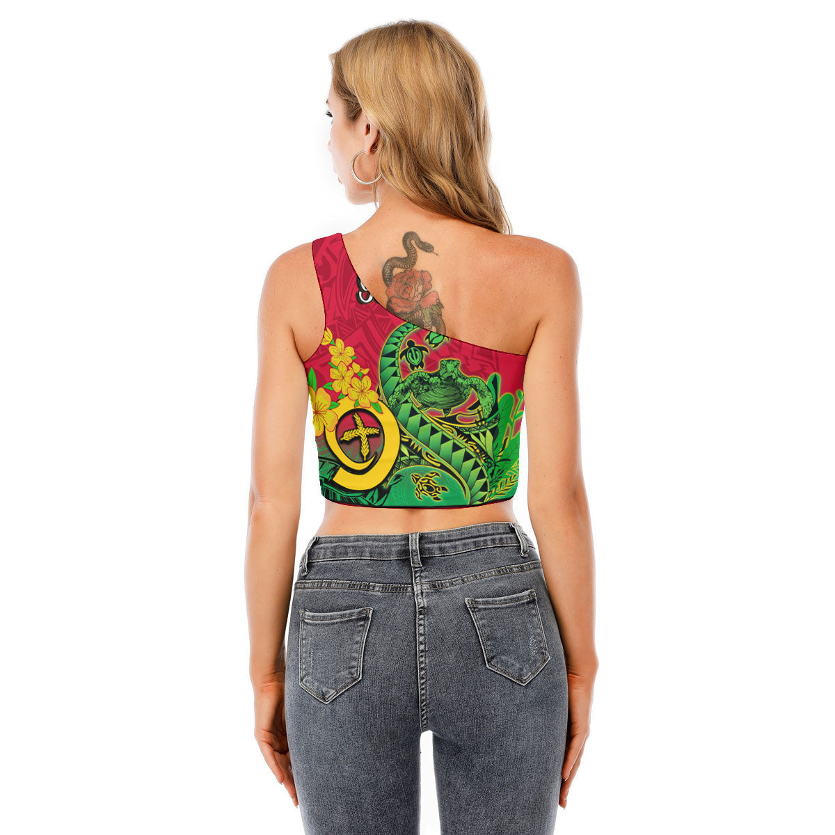 Custom Vanuatu One Shoulder Shirt Polynesian Happy Independence Day Turtle Wave