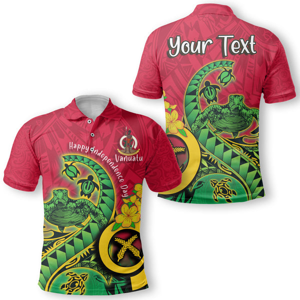 Custom Vanuatu Polo Shirt Polynesian Happy Independence Day Turtle Wave