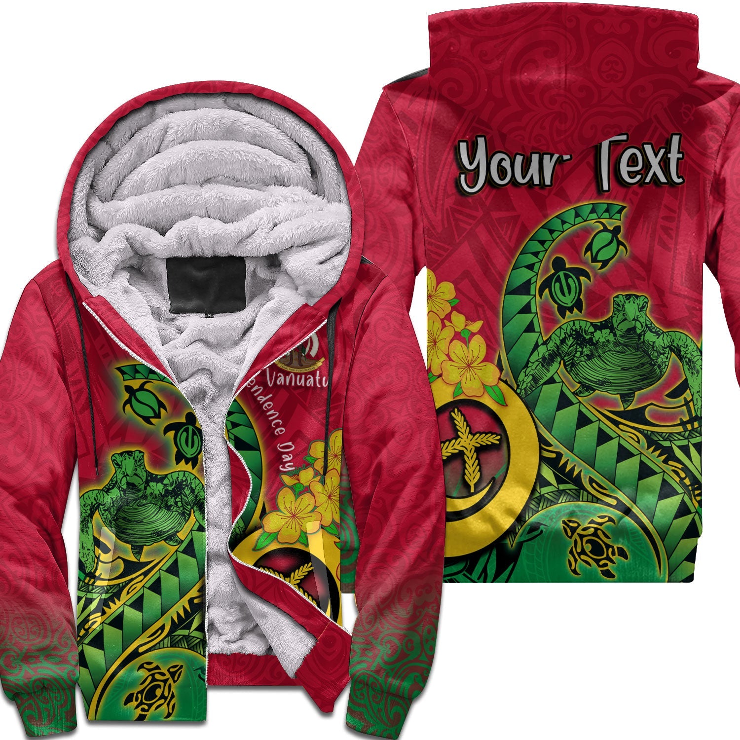 Custom Vanuatu Sherpa Hoodie Polynesian Happy Independence Day Turtle Wave