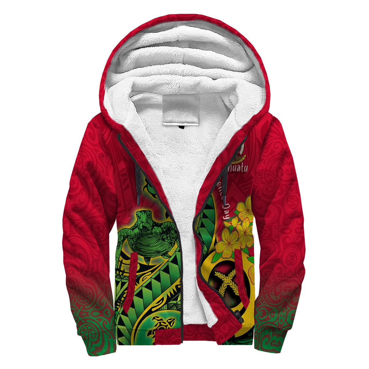 Custom Vanuatu Sherpa Hoodie Polynesian Happy Independence Day Turtle Wave