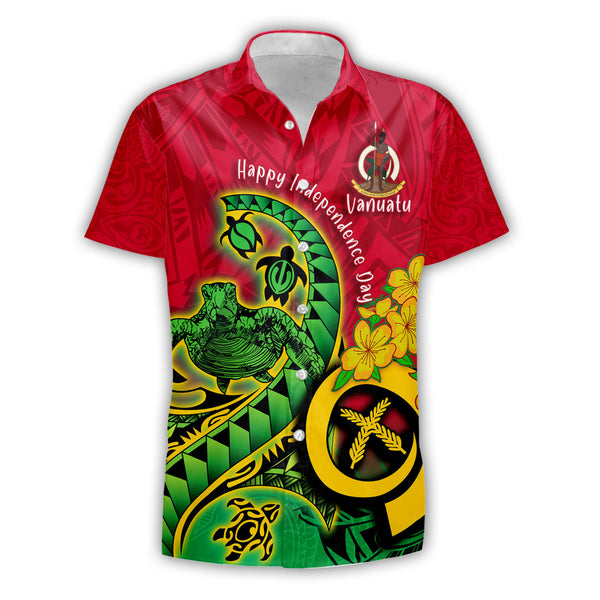 Custom Vanuatu Short Sleeve Shirt Polynesian Happy Independence Day Turtle Wave