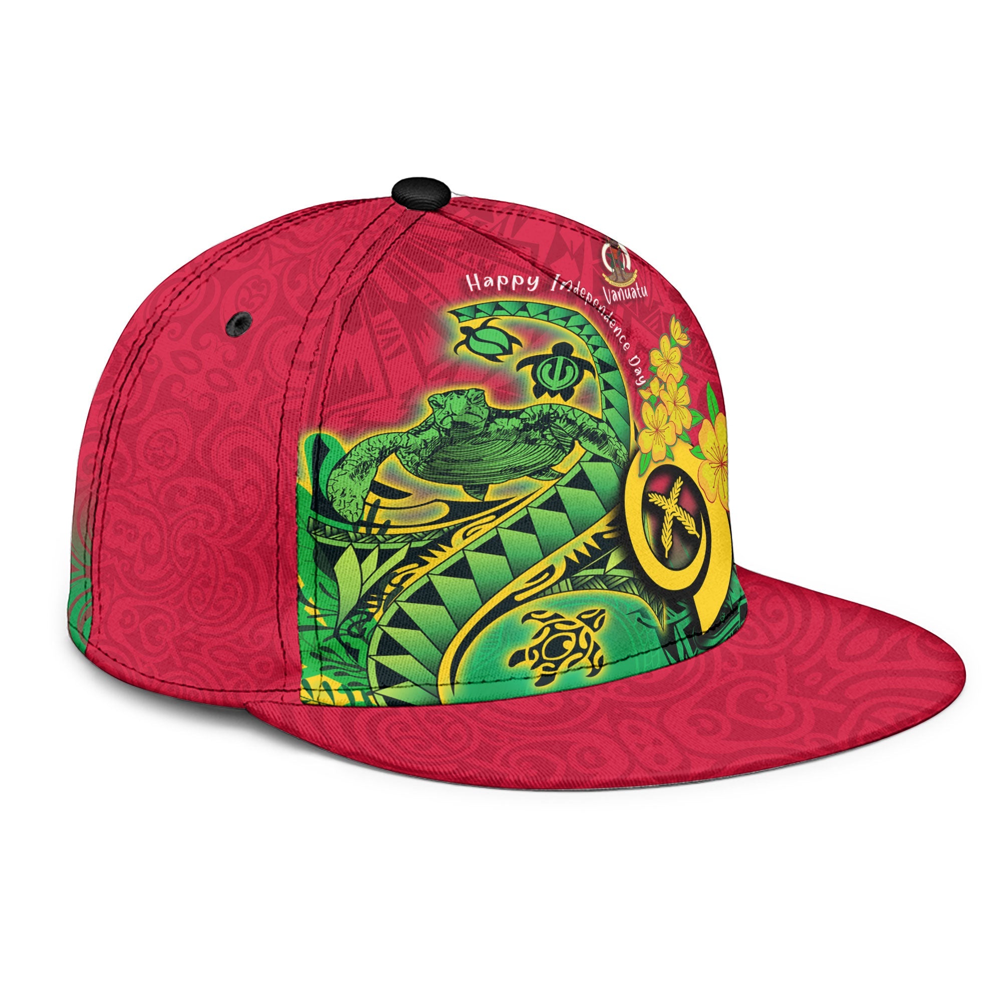 Custom Vanuatu Snapback Hat Polynesian Happy Independence Day Turtle Wave