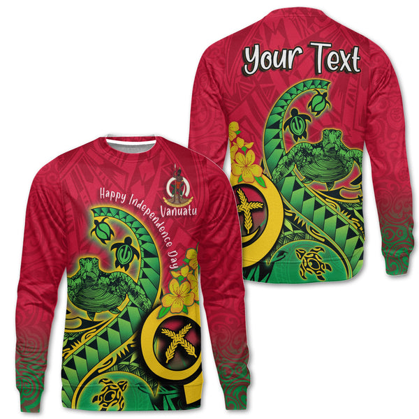 Custom Vanuatu Sweatshirt Polynesian Happy Independence Day Turtle Wave