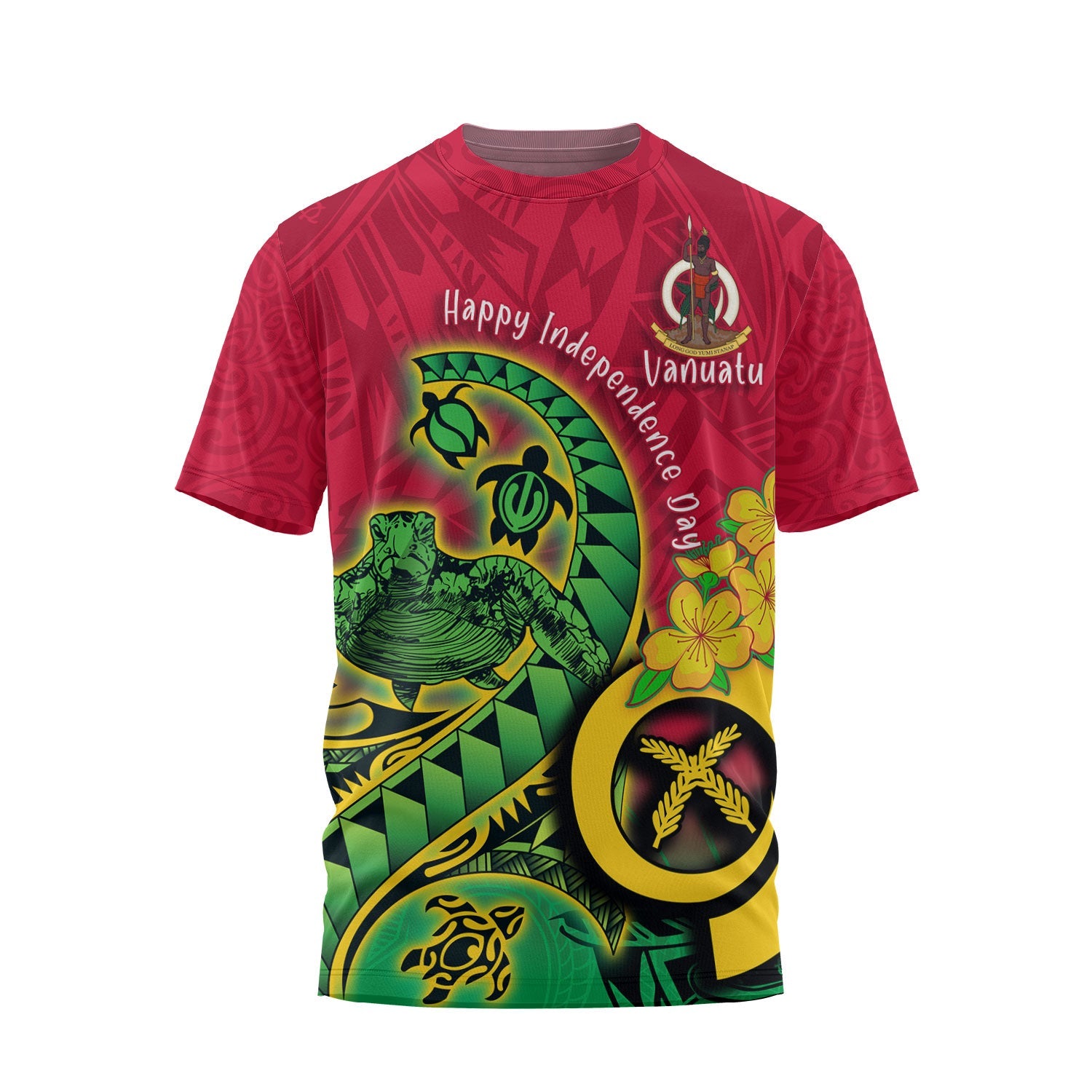 Custom Vanuatu T Shirt Polynesian Happy Independence Day Turtle Wave