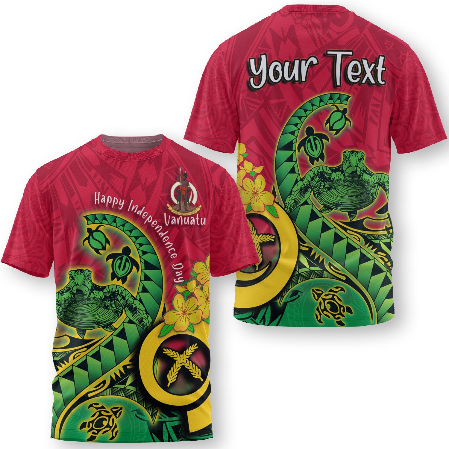 Custom Vanuatu T Shirt Polynesian Happy Independence Day Turtle Wave